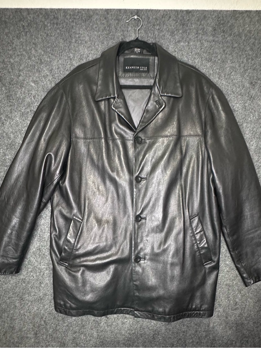 Kenneth Cole Black Leather Pea Coat